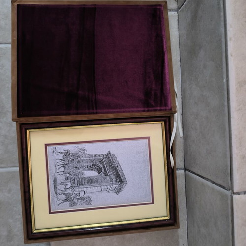 Framed drawing of the Arch of Triumph in Bucharest