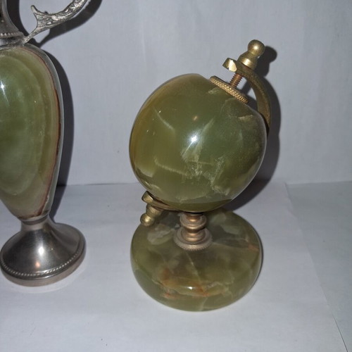 Vintage decorative set green onyx amphora and small globe