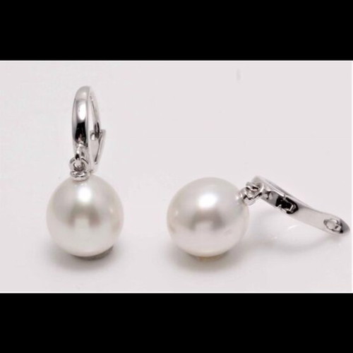 Pearl earrings exclusive 14K white gold with South Sea pearls 9x10mm new