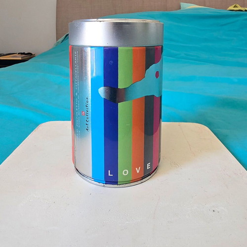 Illy vintage coffee tin, rainbow colors, Love Difference
