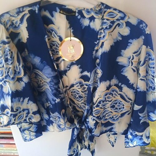 Women's bustier blouse, white and blue