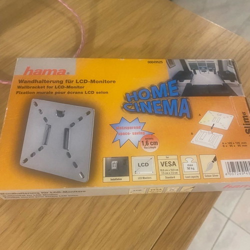 HAMA 49525 LCD Wall Bracket Slim VESA 100 Silver TV Mount new