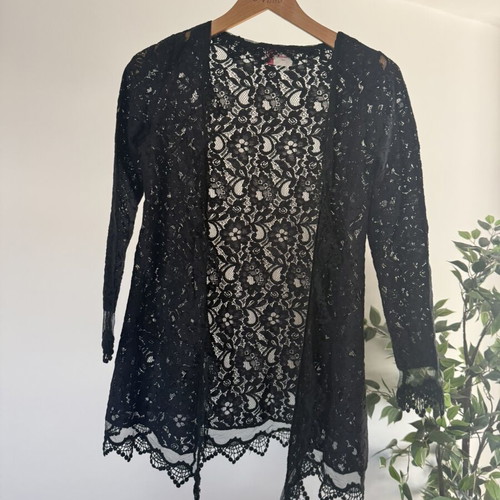 Jovonnista Black Lace Cardigan Jacket Longline, one size