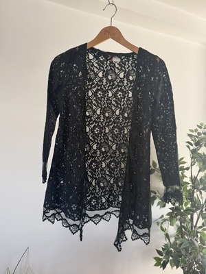 Jovonnista Black Lace Cardigan Jacket Longline, one size