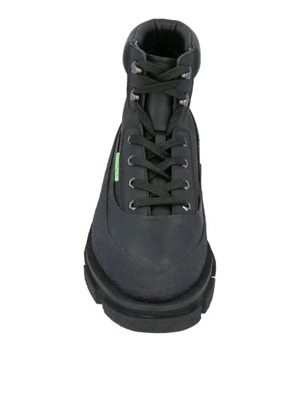 Both ankle boots new, black leather with chunky sole