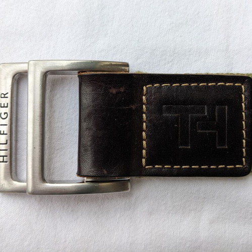 Tommy Hilfiger men's fabric belt like new, khaki with leather