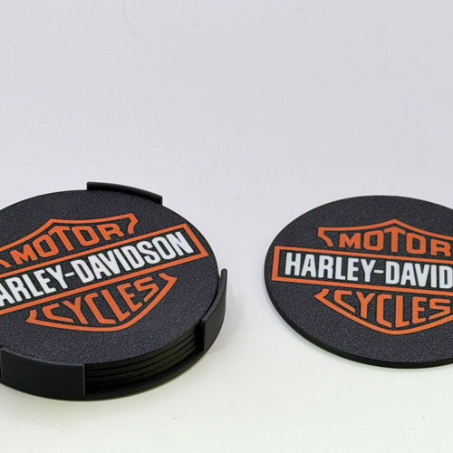 Harley-Davidson 3D Printed Coasters Set of 5 new with holder