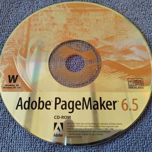 Adobe PageMaker 6.5 CD-ROM vintage software for Windows 95 and NT 4.0 like new