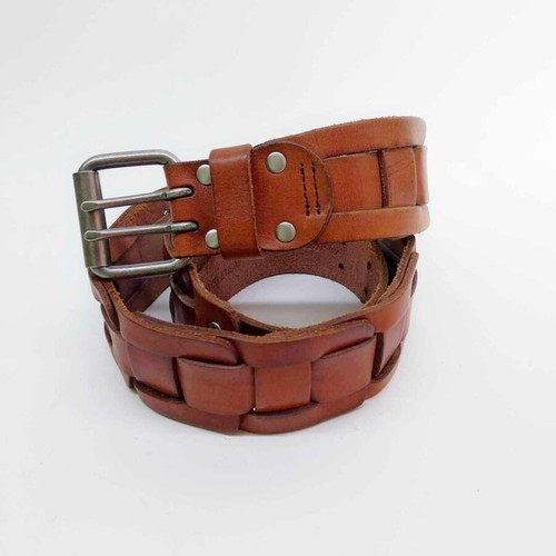 KNUCKLEHEAD Leather Belt, Brown men's leather belt with metal buckle with two prongs