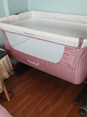 Kikka Boo Bonne Nuit Pink Baby Cot with Mattress and Side Opening like new