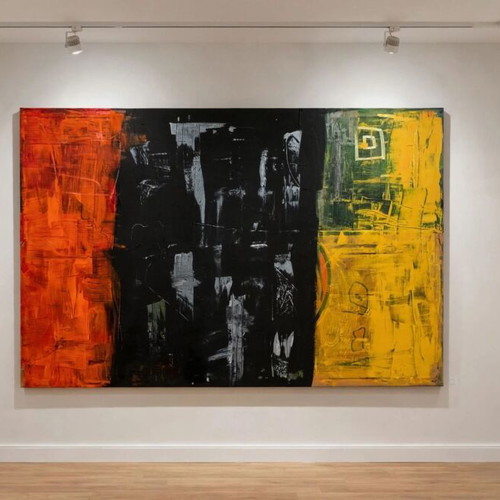 Paintings with acrylic colors on canvas, new, approx. 1 square meter each