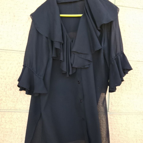 ZIC ZAC vintage black sheer shirt with ruffles