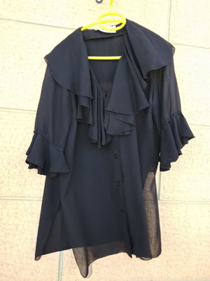 ZIC ZAC vintage black sheer shirt with ruffles