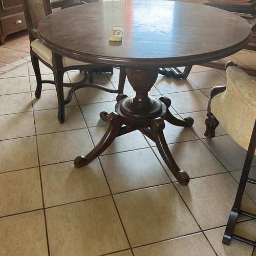 Vintage dining set - round table and 4 chairs with cane