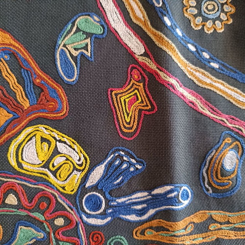 Vintage ethnic Mexico Nierika handmade table linen used
