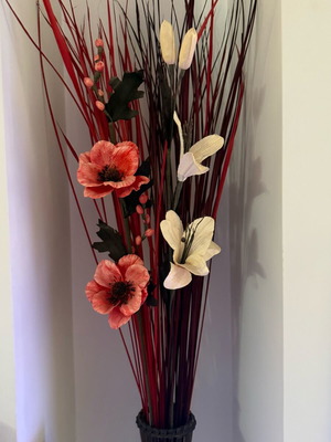 Μεγάλο διακοσμητικό δαπέδου με ανθοστήλη bamboo rattan σαν καινούργιο