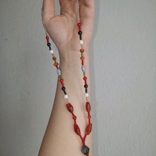 Handmade necklace with colorful gemstones and red beads new