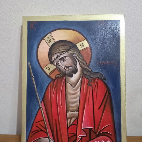 Jesus Nymphios Hand-Painted Icon on Wood 21x27.5 cm New