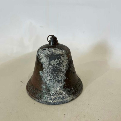 Small old bronze bell with embossed design 7x7