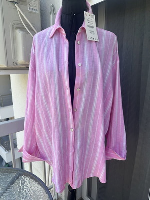 Zara oversized shirt new, white and pink, size XS