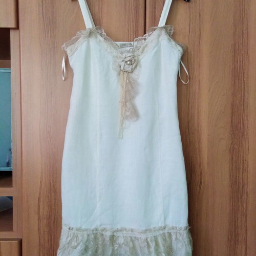 Linen dress ecru new with lace Bill Cost