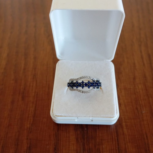 Ring with blue and silver zircon stones, new, size 7