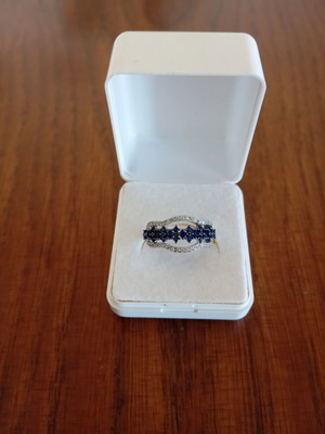 Ring with blue and silver zircon stones, new, size 7