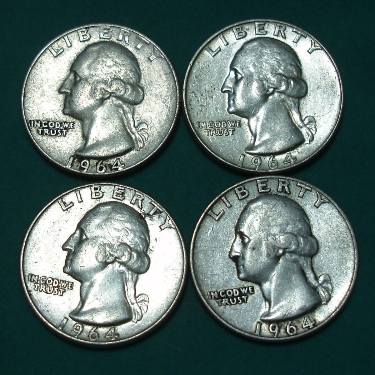 1964年 Quarter Dollar 4枚セット 1964 X 4 ¼ Washington Quarter Dollars new - € 80,00 - Vendora.cy