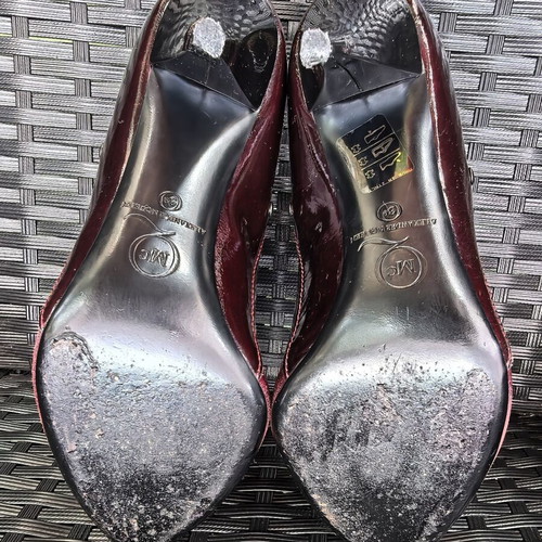 Alexander McQueen high heel boots used, red patent leather and suede, size 39