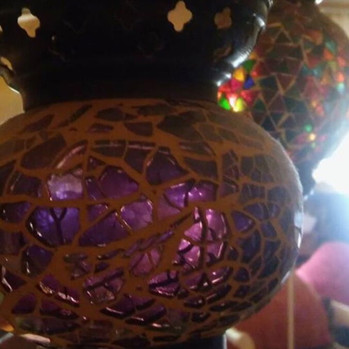 Moroccan Boho Ceiling Light with 8 Different Colored Lamps like new