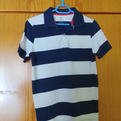 H&M Polo Shirt for Boys 10-12 Years Used, White and Blue