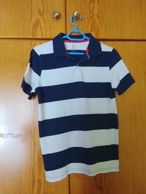 H&M Polo Shirt for Boys 10-12 Years Used, White and Blue