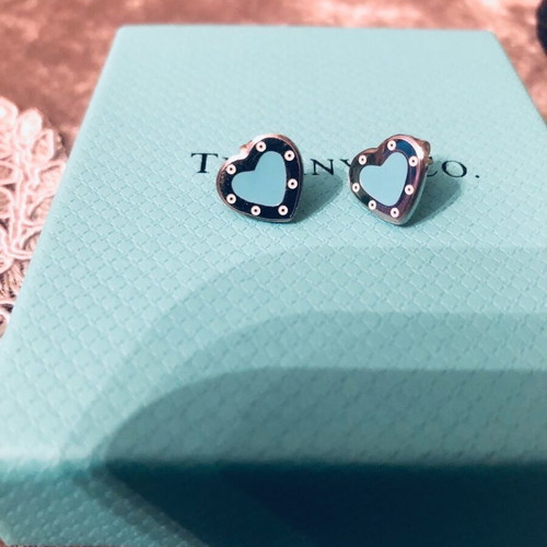 Return to Tiffany heart earrings silver with blue enamel new