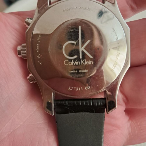 Calvin Klein men's wristwatch, black leather strap