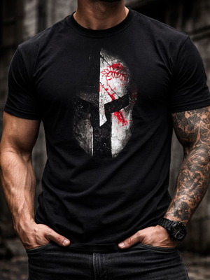Olympiacos Men's Black T-Shirt New with Spartan Design