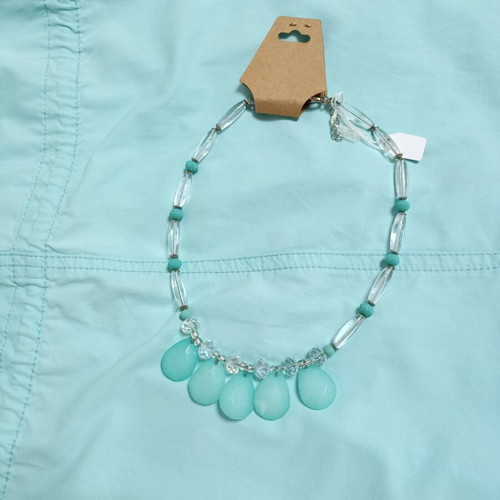 Handmade necklace with turquoise glass beads and acrylic drops