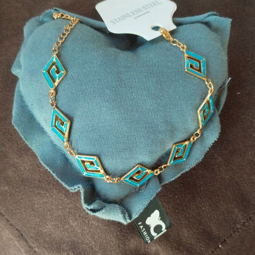 Bracelet chain motif meander gold color with blue, new