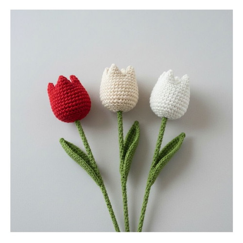 Set of 3 handmade crocheted tulips for decoration and gift