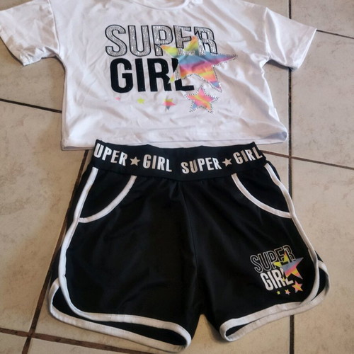 Super Girl kids set crop top and shorts like new