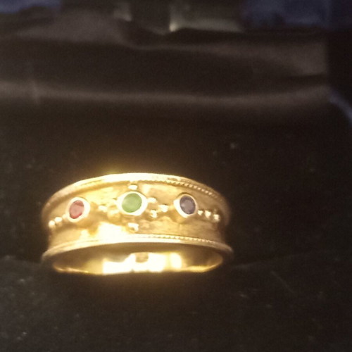 Women's gold ring and bracelet set 14k with rubies, emeralds, sapphires, like new