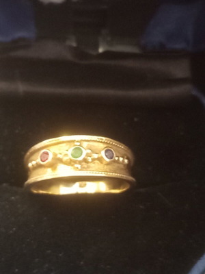 Women's gold ring and bracelet set 14k with rubies, emeralds, sapphires, like new