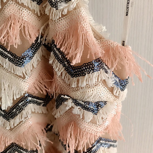 BSB Maxi Occasional Dress like new, beige and pink with fringes