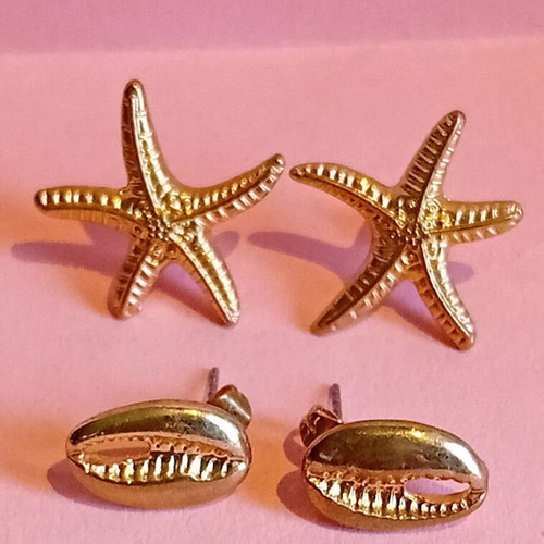 Set of 2 pairs of earrings with starfish and shells opportunity offer clearance