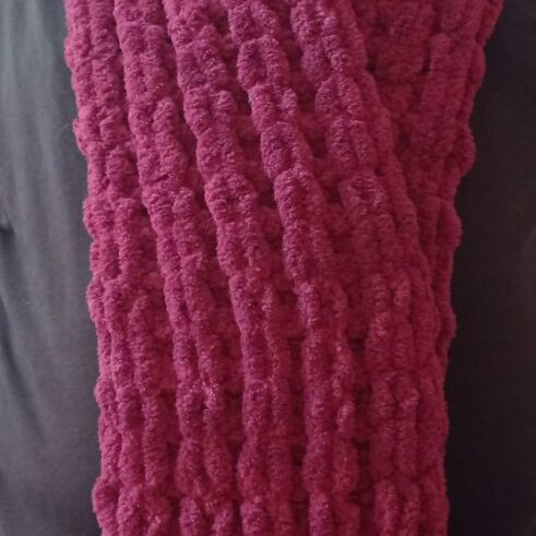 Handmade Alize Puffy Scarf burgundy, made to order