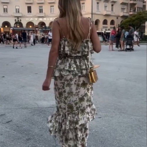 Olive Blossom Dress new, chiffon silk fabric, size M