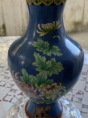 Cloisonné Vase Vintage, Like New, Brass with Enamel Cherry Blossom Design