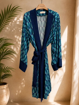 Aggel Knitwear μακρύ κιμονό ζακέτα γεωμετρικό σχέδιο μέγεθος M σαν καινούργιο