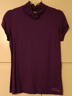Matis purple blouse with smocked neck new, short sleeve