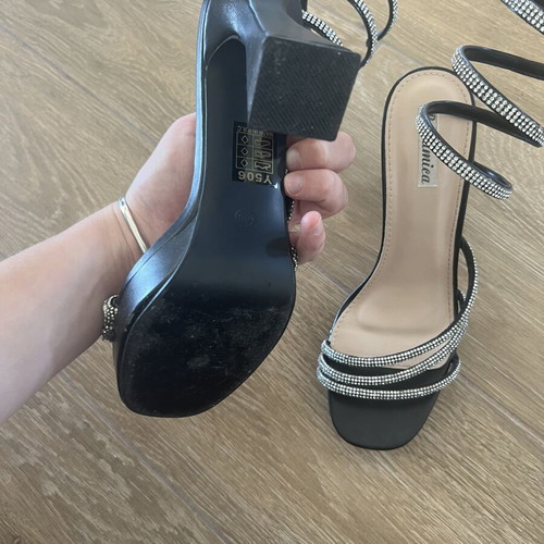 Famous Shoes high heel sandals with rhinestones, used, size 40, black