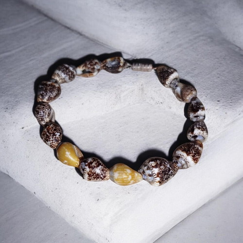 Real Seashells Bracelet with Brown and White Cowrie Shells, Handmade